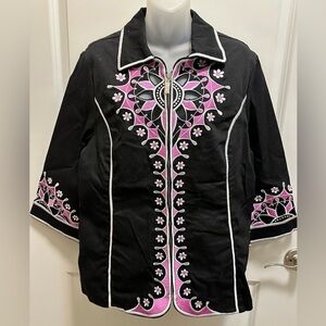 Bob Mackie Black Jacket with Pink Floral Embroidery